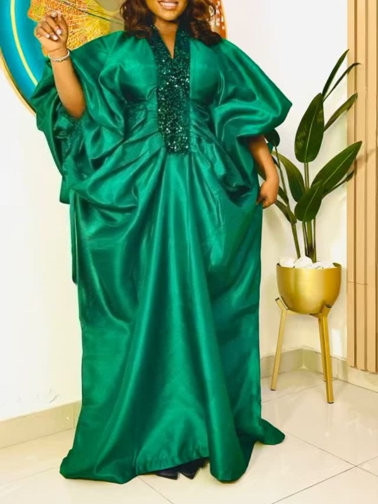 Robes africaines pour femmes, élégantes et brillantes, Bubu, vêtements traditionnels africains, longues, amples, paillettes, Patchwork, col en V, Robe de soirée