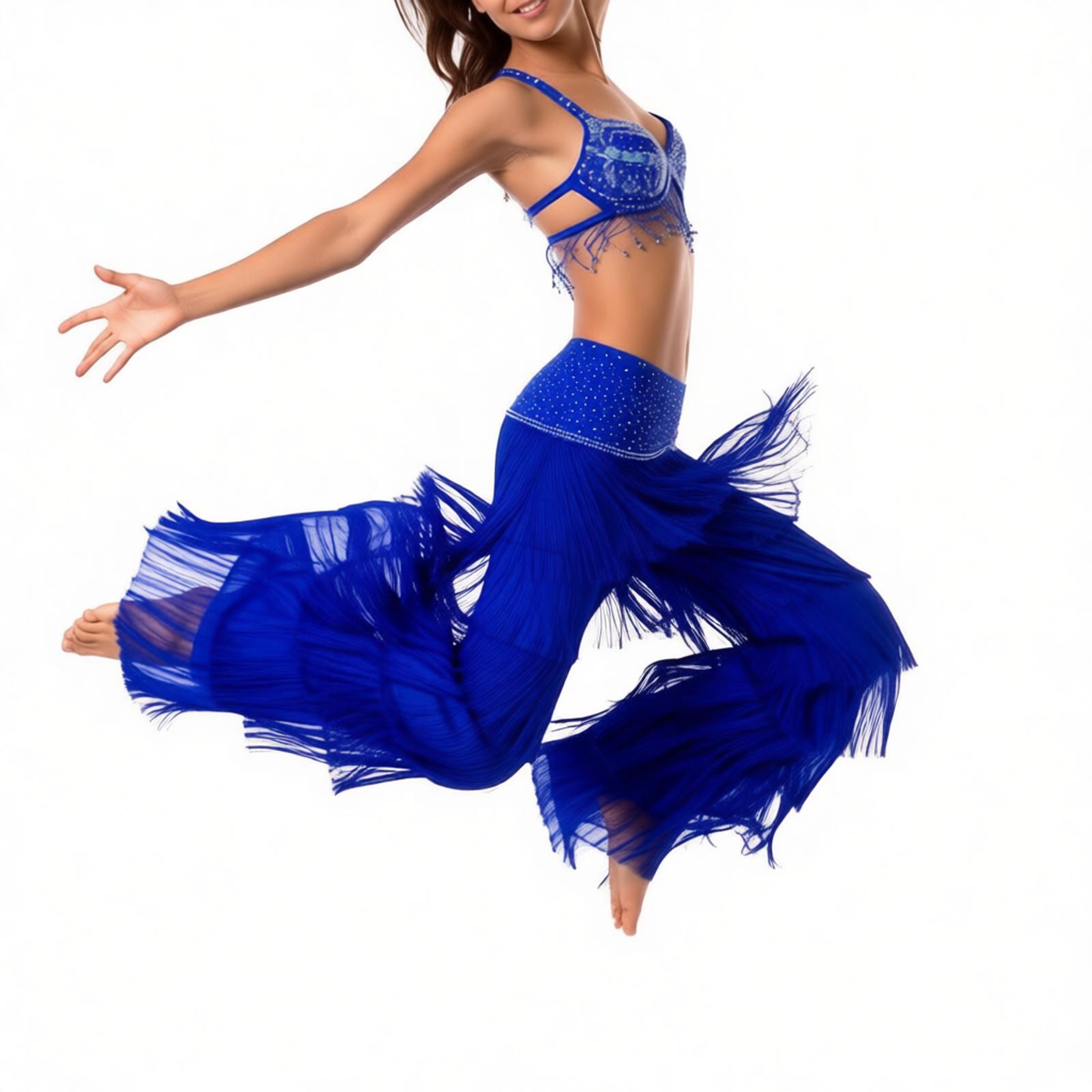 Robe de danse latine pour femmes adultes, pantalon à franges superposées avec strass, Costume de Salsa Samba, Costume de concours de danse