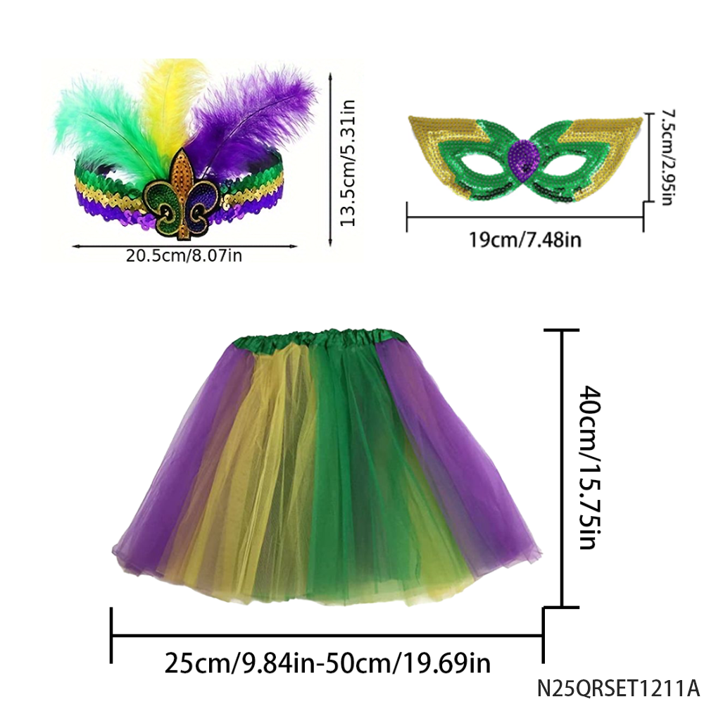 PESENAR Mardi Gras ensemble de costumes plume bandeau paillettes masque Tutu jupe accessoire de fête