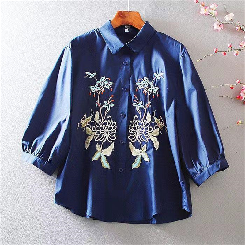 Chemise brodée à manches lanterne pour femmes, chemisier rétro, conception de style occidental, fouet, mode d'été, nouveau, 2024