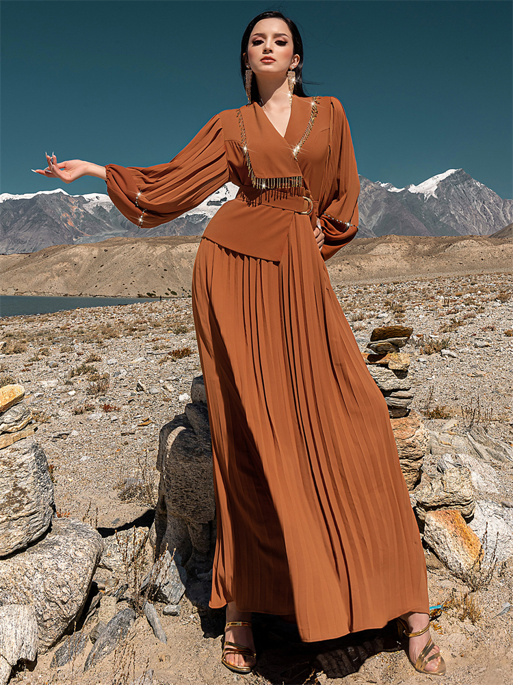 Ramadan Eid caftan robes Abaya Damen dubaï luxe musulman longues plis robes pour femmes Robe Femme Musulmane Kebaya vêtements