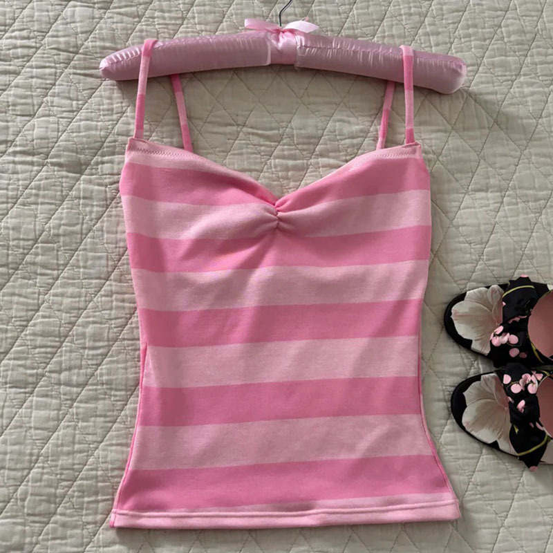 Camisole décontractée classique tendance Y2K, style américain à rayures contrastées, débardeur d'été ajusté, pull Kawaii sexy esthétique Spice Girl