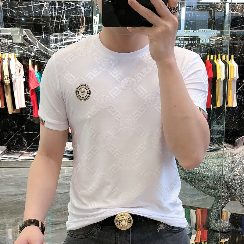 2025 été glace soie respirant T-shirt hommes de luxe Jacquard col rond à manches courtes T-shirt style décontracté Socialize haut
