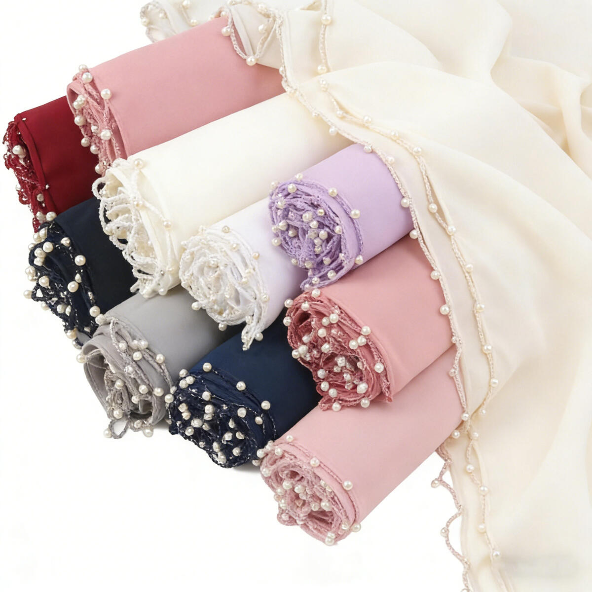 Hijab uni en mousseline de soie perlée, pashmina doux, foulard élégant et léger pour femmes musulmanes, idéal pour le quotidien.
