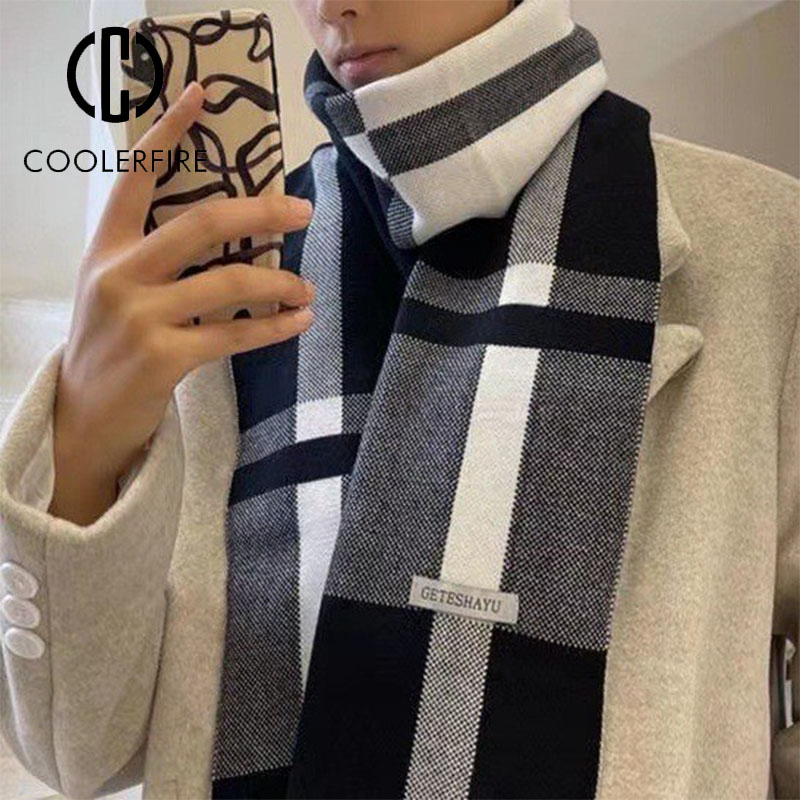Écharpe d'hiver pour homme, chaude et décontractée, de marque, en tricot, patchwork, laine et cachemire, châle, AC2228
