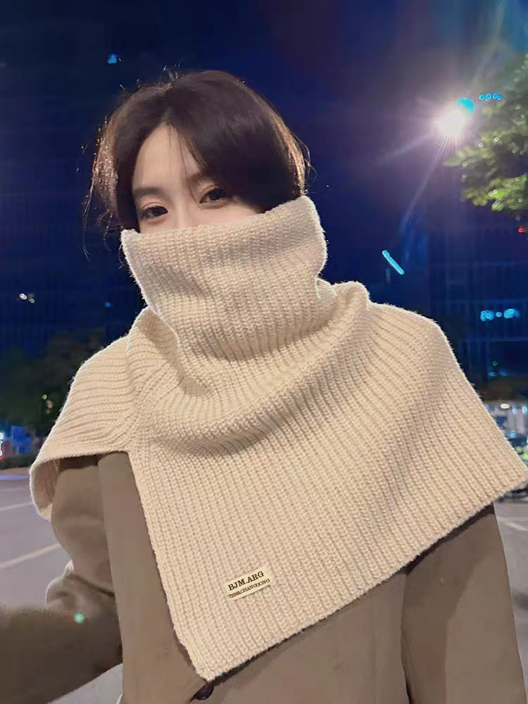 Nouveau foulard à col haut fendu pour femmes filles étudiants automne hiver couleur unie tricoté foulard foulards doux cou enveloppement châles
