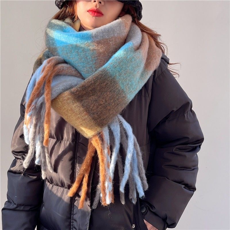 2025New hiver épais chaud écharpe femmes cachemire châle et enveloppes Pashmina foulard Bufanda femme arc-en-ciel poilu Tessel Echarpe