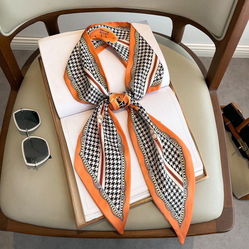 Nouvelle écharpe longue fine et étroite pour femme, écharpe d'affaires double couche en fausse soie, accessoire pour cheveux printemps-été
