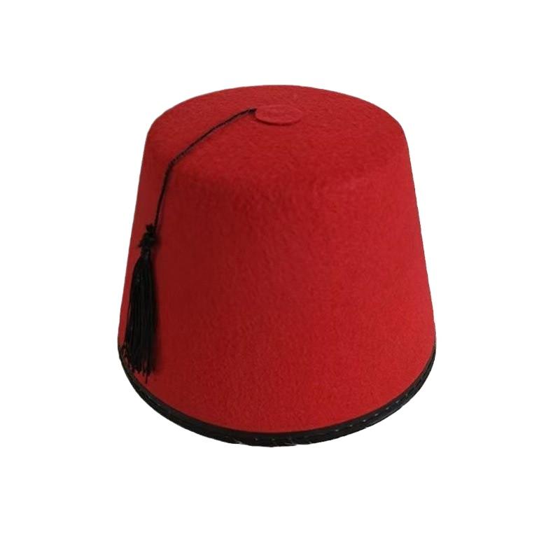 Chapeau Fez Rond en Feutre Respirant Rouge – Chapeau Marocain Cosplay avec Pompons Turcs – Fournitures de Festival