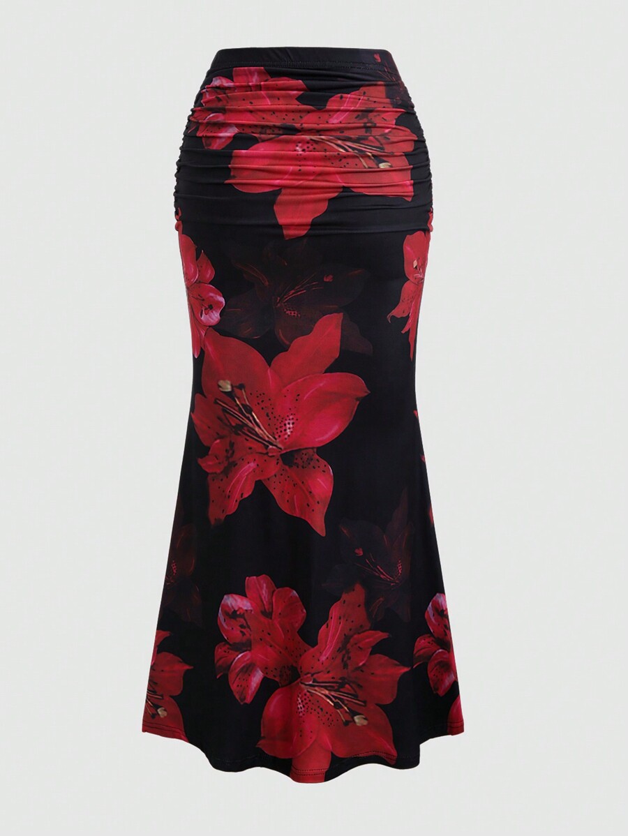 Jupe trapèze plissée pour femmes, Vintage, imprimé floral, froncée, moulante, été, loisirs, vacances, jupe longue