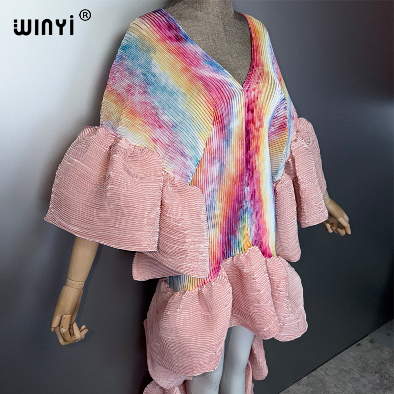 Robe Kaftan Maxi Bohème WINYI Style Moyen-Orient Élégante Plissée Cache-maillot de Plage Élastique Luxe Soirée Fête Dubaï Abaya