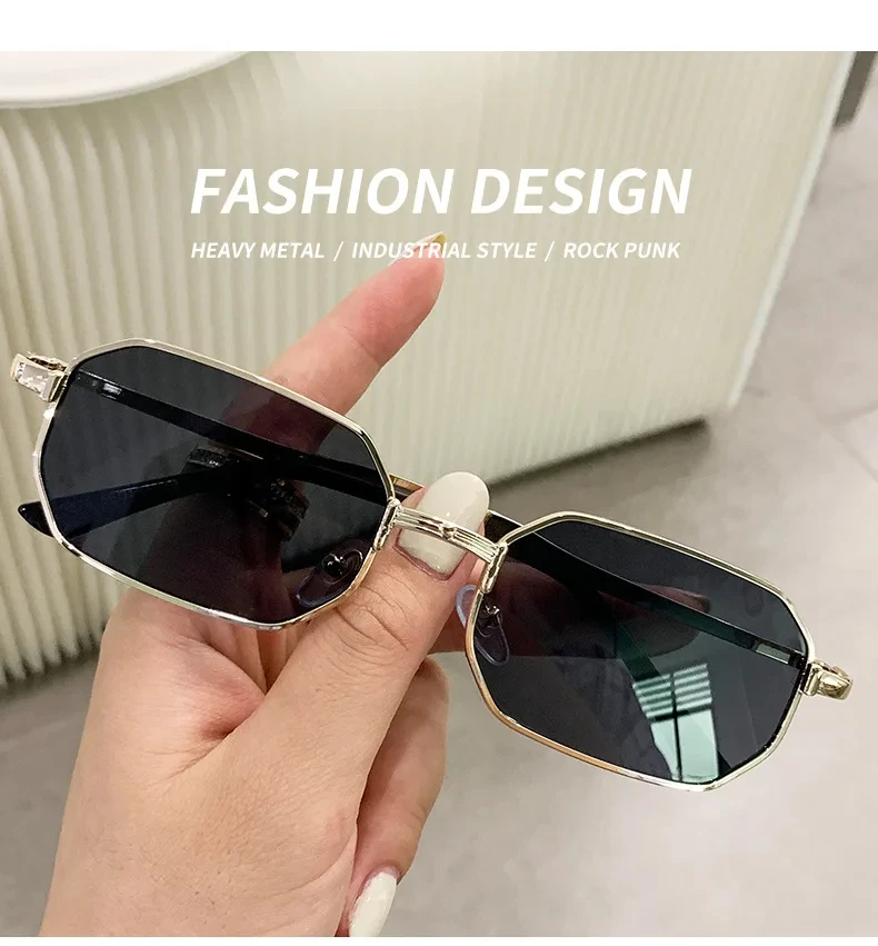 Lunettes de soleil étroites pour hommes, rectangulaires, tendance, en métal, de marque de luxe, pour femmes, 2024, classiques, UV400