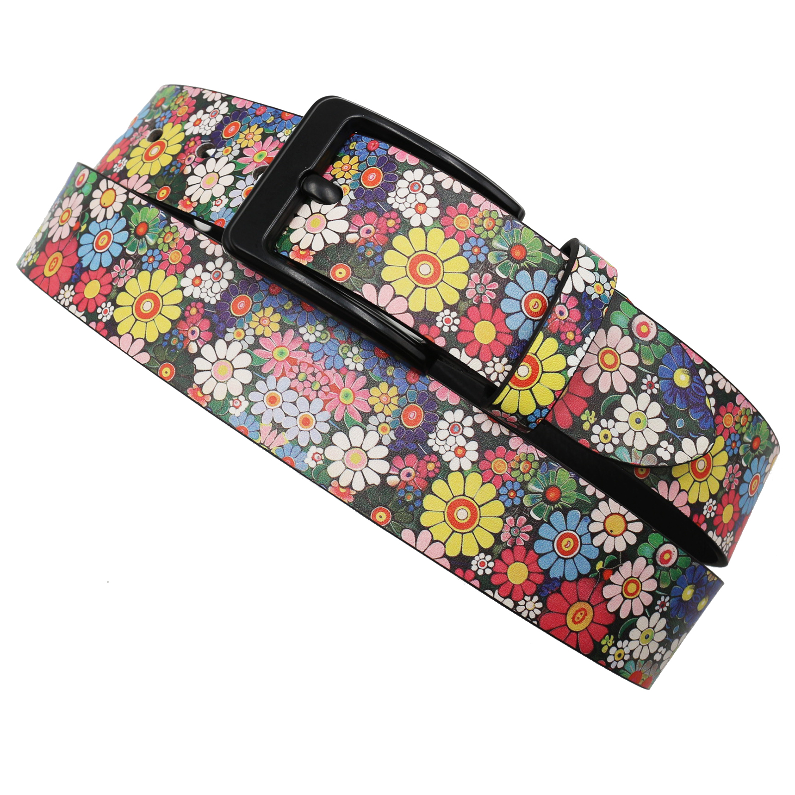 Ceinture ornée de nombreuses fleurs magnifiques – Ceinture imprimée style bohème en cuir avec strass et clous brillants pour jeans et robes