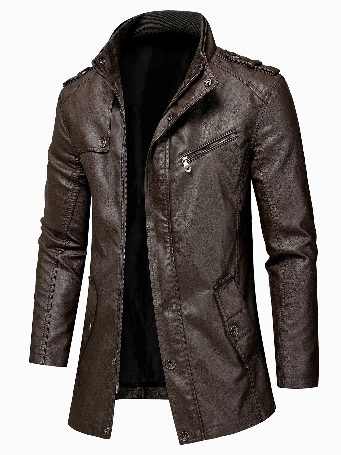 Manteau long pour homme, style décontracté anglais, veste en cuir vintage, parka pour homme, mode automne, veste en cuir longue et chaude avec poches pour homme