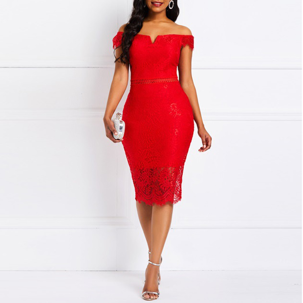 Robe d'été sexy pour femmes à manches courtes et col en V en dentelle, robe décontractée pour femmes, robe ajustée tendance