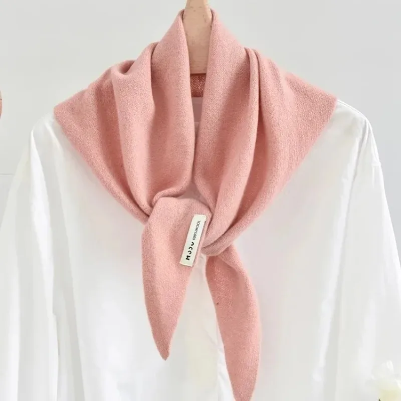 Écharpe Triangle tricotée en laine australienne pour femme, châle chaud, Protection du cou, petite écharpe décorative, automne hiver, 100%