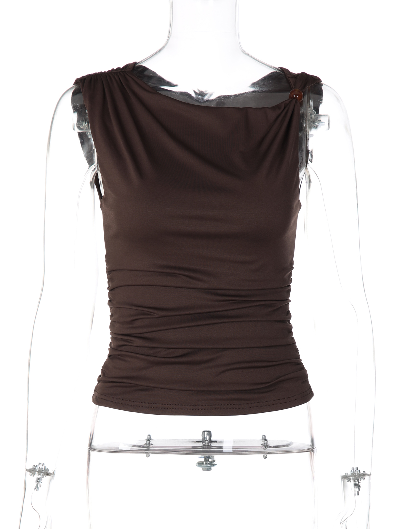 Hugcitar Fashion Débardeur court sexy à col asymétrique, drapé, uni, patchwork et orné de perles, pour femme, été, streetwear, vacances, club