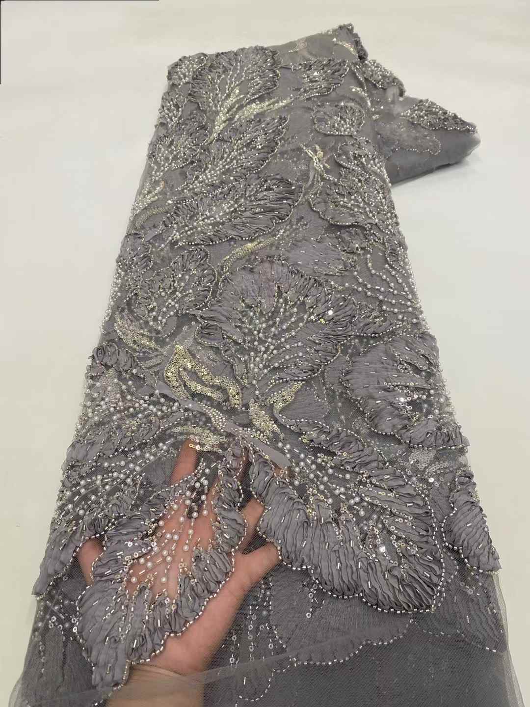 Tissu africain français en dentelle de Tulle de luxe, tissu nigérian en dentelle perlée à paillettes de haute qualité pour la couture de robes de mariée, 2025