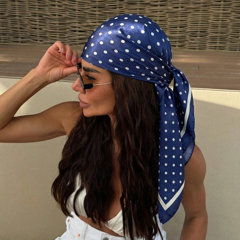 Foulard carré en soie à pois élégant pour femme, bandana en satin, bandeau, hijab, accessoire pour cheveux