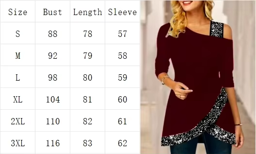 Haut Sexy à épaules dénudées pour femmes, t-shirt à manches longues et col incliné, paillettes, couleur unie, chemisier de fête, automne