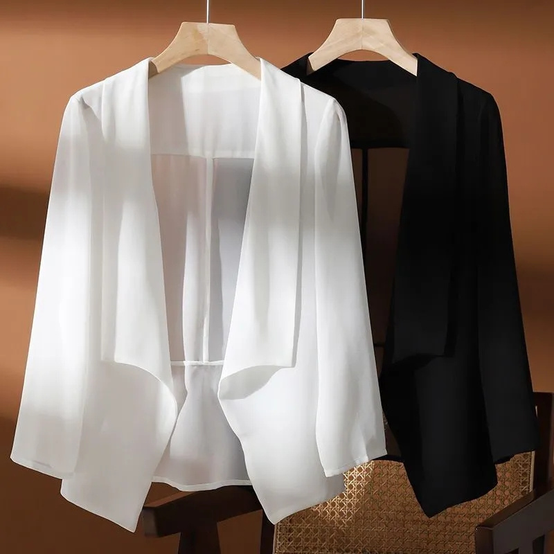 Manteau en mousseline de soie pour femmes, châle féminin, vêtements d'été, protection solaire, veste mince, cardigan, mode, nouveau, 2025