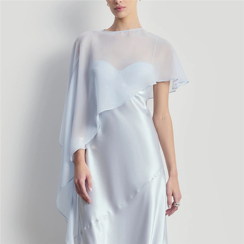 Châle asymétrique en mousseline transparente pour femme, boléro élégant en maille pour mariage, soirée, robe de soirée ou comme couverture de tenue formelle