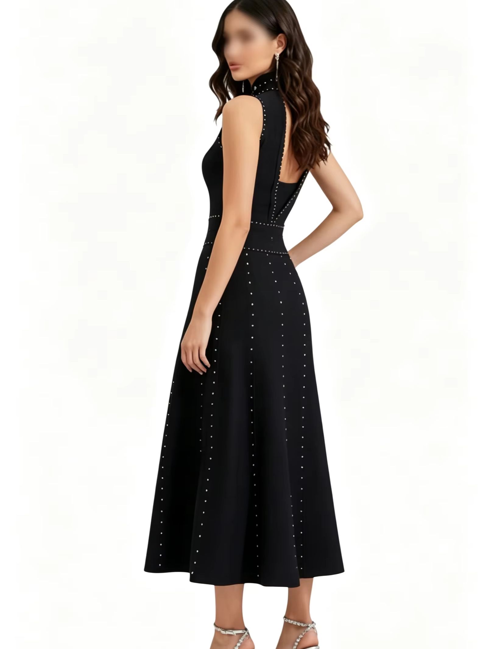Robe longue élégante et ajustée sans manches noire perlée pour femme, style vintage sexy, idéale pour les soirées – Grande vente de robes de fête pour femme