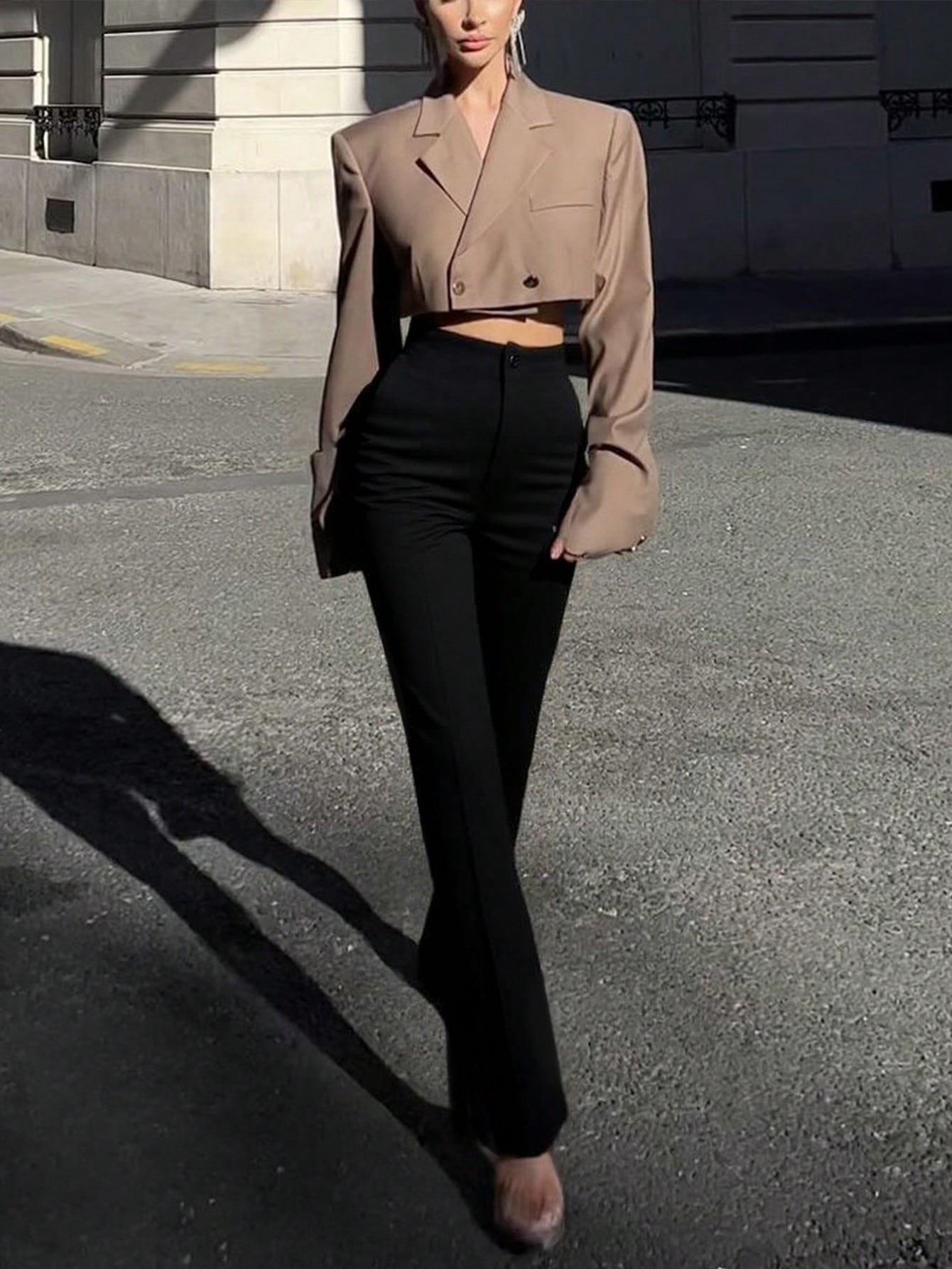 Pantalon taille haute à jambes droites pour femmes, couleur unie, noir, décontracté, élégant, adapté aux sorties quotidiennes, au bureau
