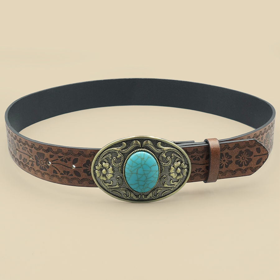 Ceinture élégante vintage royale pour femme – Design floral avec boucle bleu turquoise, parfaite pour les déplacements quotidiens et les voyages