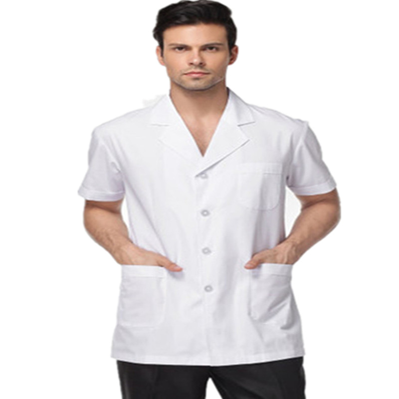 Manteau médical blanc pour hommes, uniforme de Services médicaux, vêtements d'infirmière, manteaux de protection de laboratoire en Polyester à manches courtes