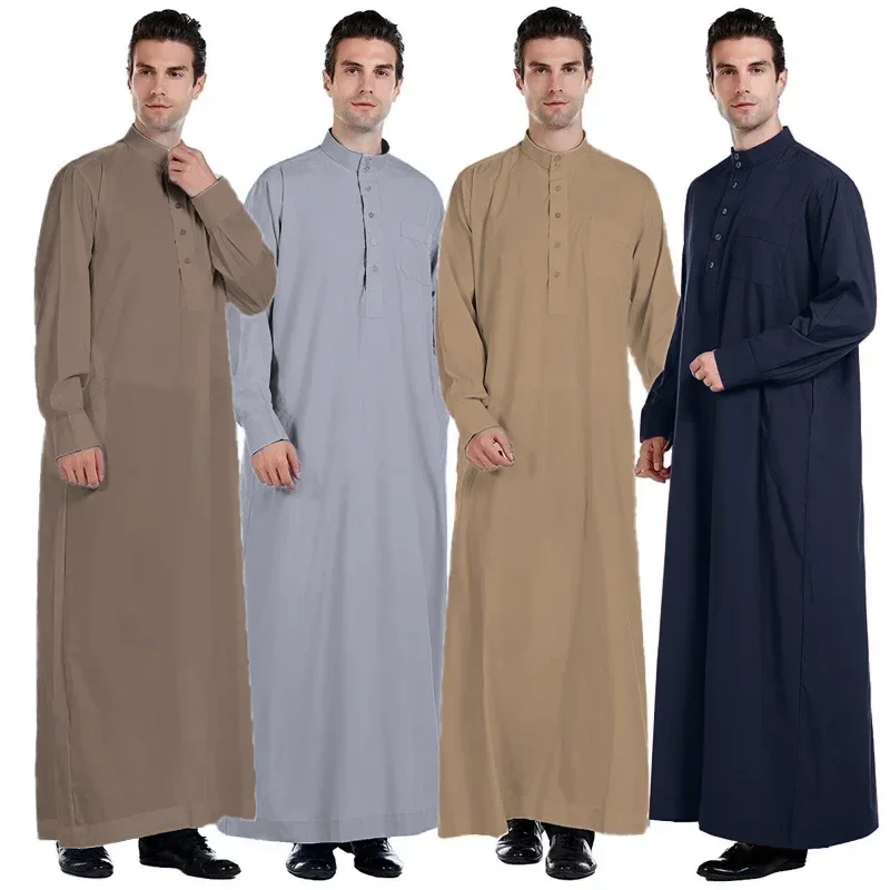 Hommes Dishdasha musulman à manches longues robe Daffah Thobe Jubba saoudien arabe Thoub caftan vêtements islamiques Robes Abaya dubaï moyen-orient