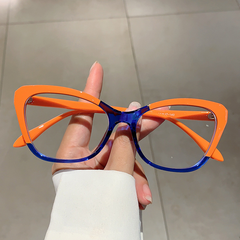Lunettes de lecture œil de chat élégantes pour femmes, monture bloc de couleur Chic, lentille transparente, écran d'ordinateur à la mode, presbytie 0 à 4.0