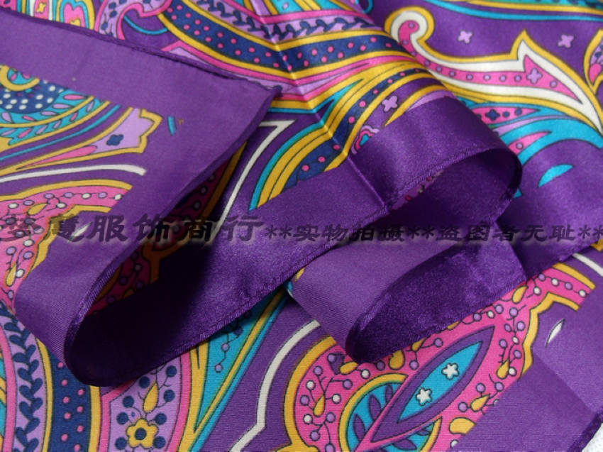 Écharpe en Satin pour femme, grands foulards carrés imprimés Hijabs, écharpe pour femme, châle en soie Polyester violet 90x90cm, printemps et automne
