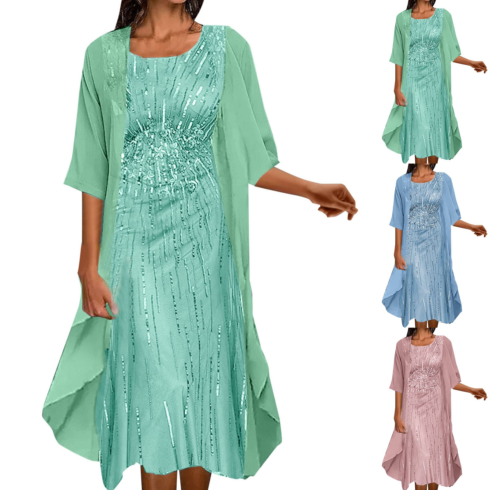 Robe de cocktail longue élégante pour femme, robe vintage en fibre, cardigan en tulle, ensemble deux pièces, tenues d'été