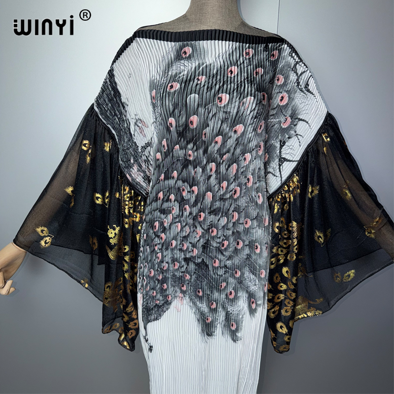 Robe plissée ajustée WINYI pour femme avec manches bouffantes, paréo de plage, caftan musulman, abaya, robe de soirée longue de luxe Dubaï