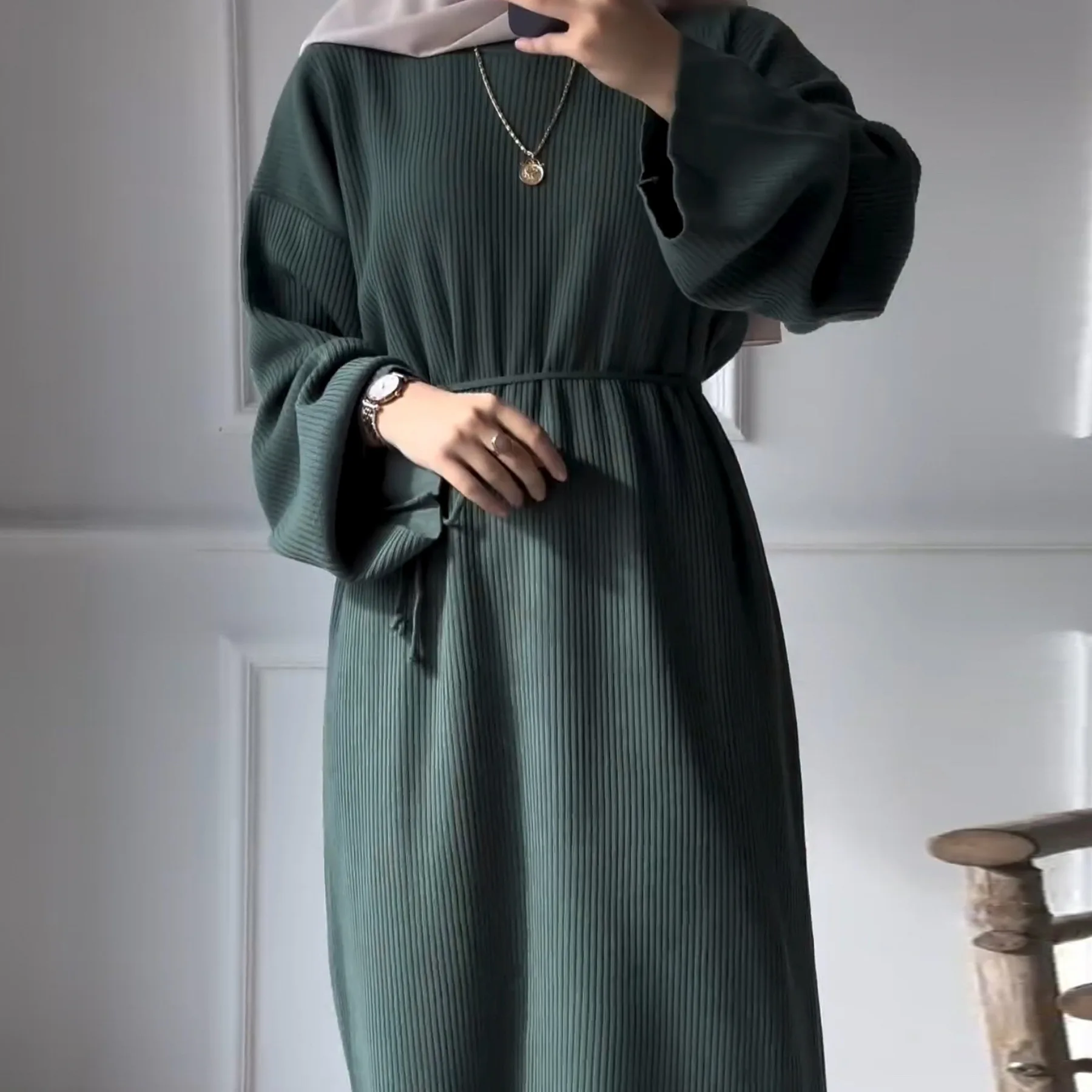 Eid femmes robes tricot ceintures Ramadan marocain automne hiver musulman Abayas caftan pull robes Jalabiya dubaï longue Robe