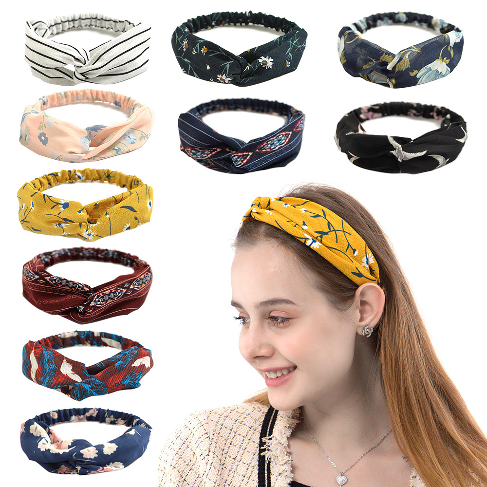 Mode femmes filles été bohème bandes de cheveux imprimer bandeaux Vintage croix Turban pansement Bandanas bandeaux cheveux accessoires