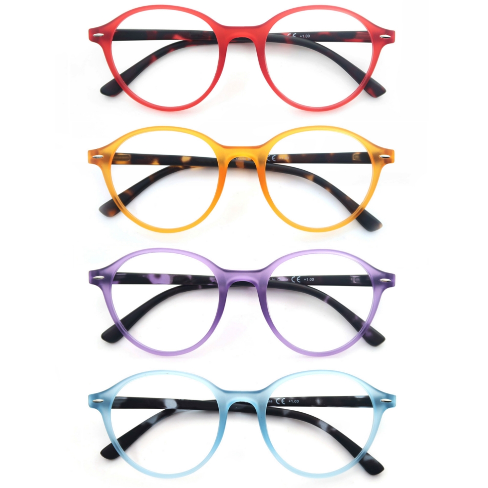 Lunettes de lecture rondes pour femmes, charnière à ressort, lecteurs presbytes légers, monture classique multicolore (rouge/bleu/violet/Orange)