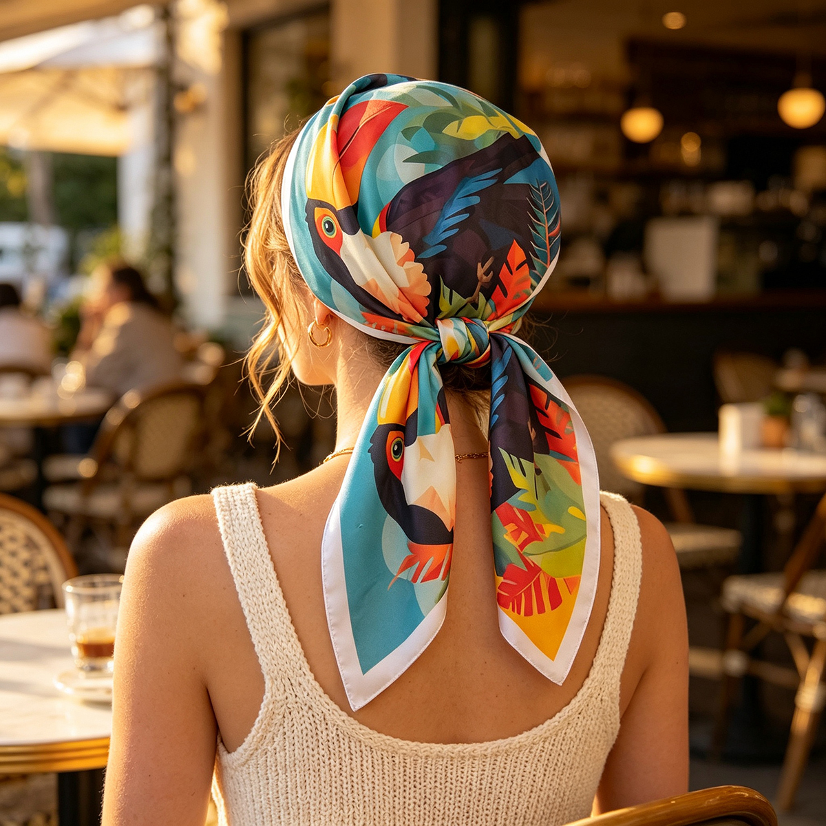 Élégant foulard carré de luxe imprimé oiseaux pour femme, châle de plage tendance, hijab, écharpe, bandana élégant