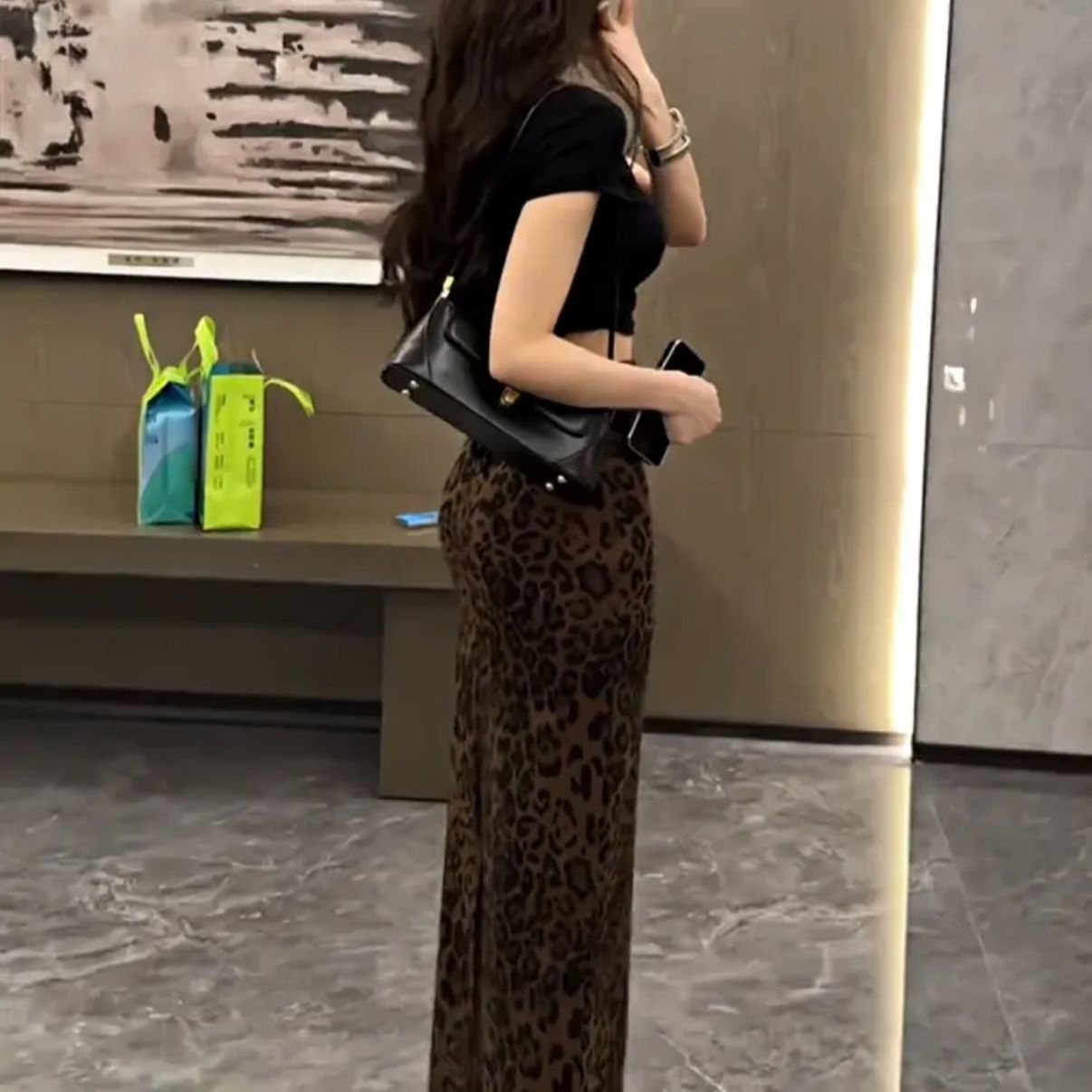 Jupe imprimée léopard pour femmes, Sexy et élégante, fente aux hanches, mi-longue, Style rétro, jupe extensible à la mode, automne hiver