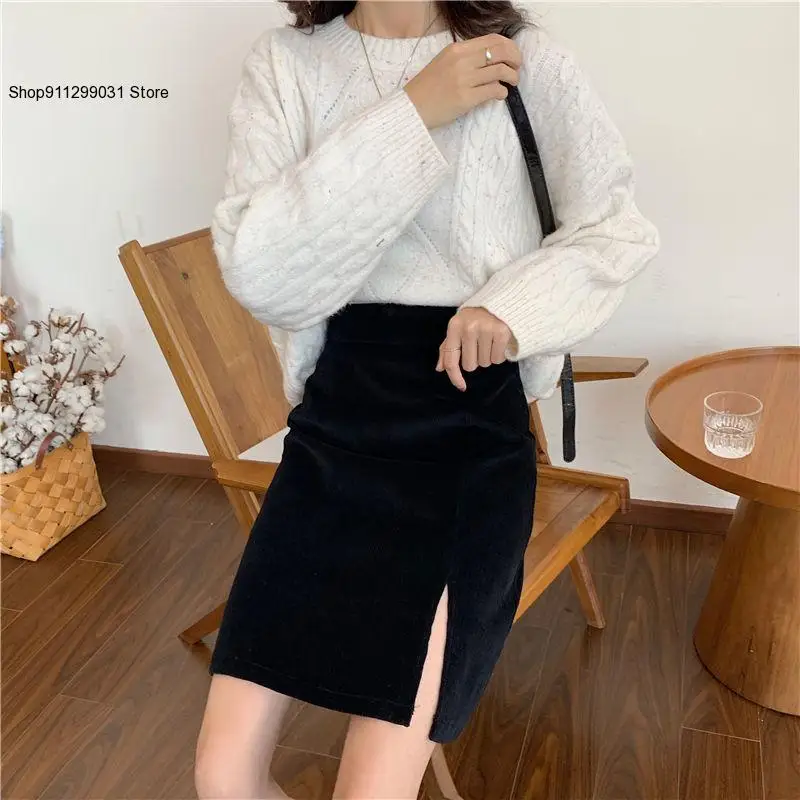 Jupe Style collégial pour femmes, mode décontractée, quotidien, pur velours côtelé, épais, chaud, confortable, Simple, Vintage, automne