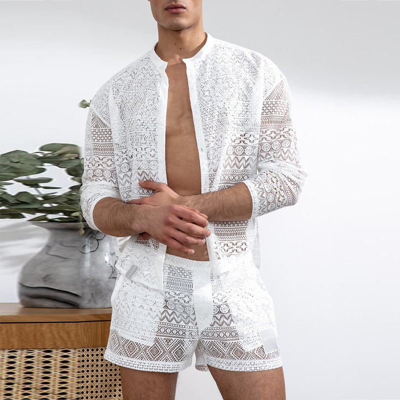 Ensemble de mode pour homme, chemise à manches longues et short décontracté, tenue quotidienne d'été, ensemble de survêtement décontracté pour homme