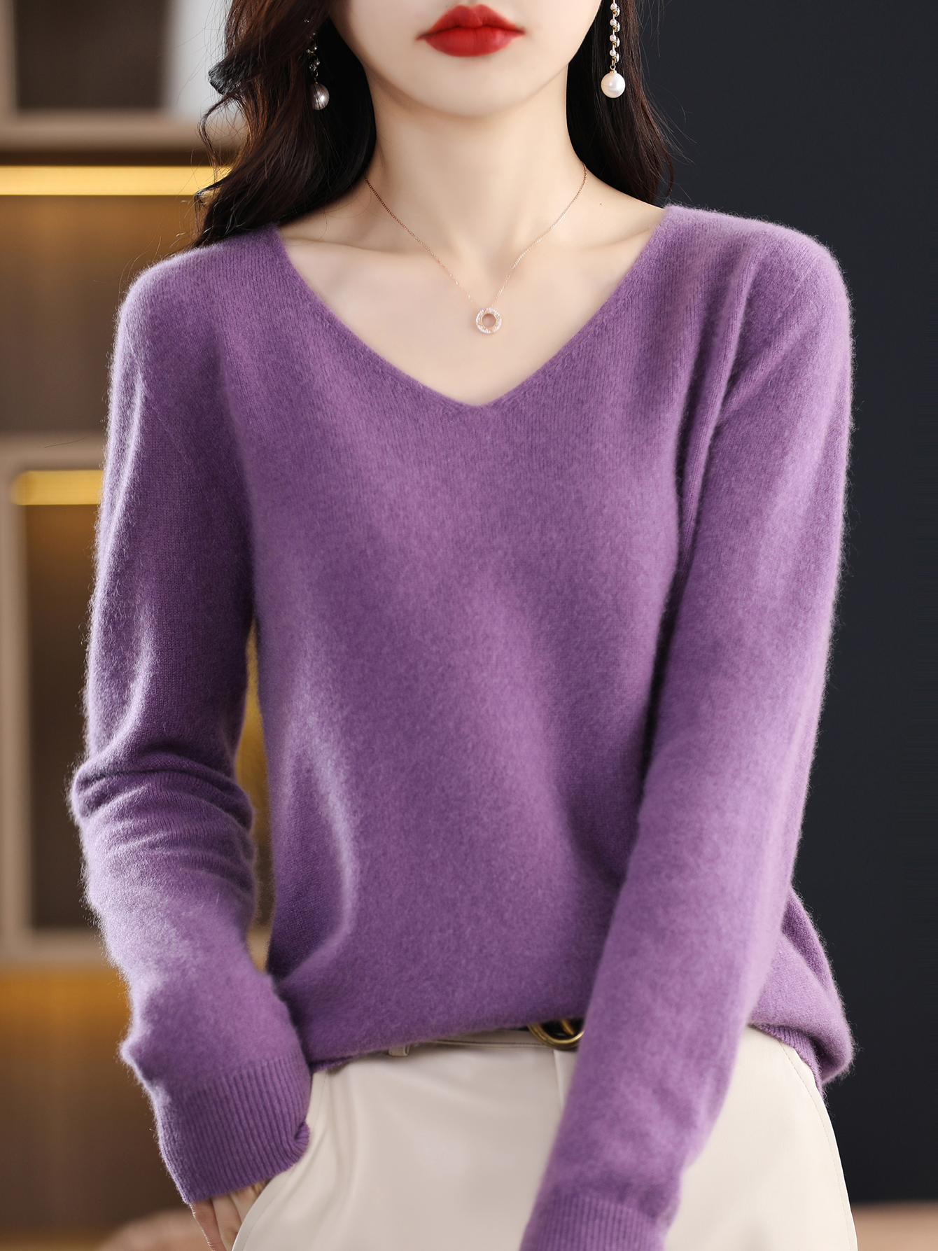 Pull pour femmes 100% laine mérinos col en V pull automne hiver basique chaud pulls à manches longues doux tricot pulls femme vêtements