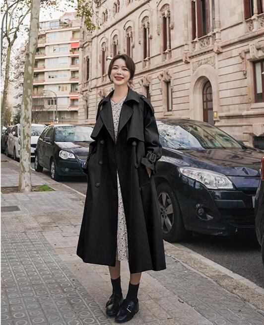 Coupe-vent long pour femme, veste de travail, manteau tralike, pardessus en Y, revers doubles boutons, vêtements d'automne, 2023