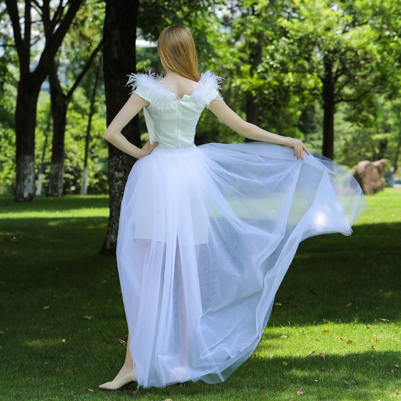 Jupes longues tutu en tulle pour femmes, mariage, cocktail, Rh, bandage, maille, maxi, taille haute, poignées, superposition amovible