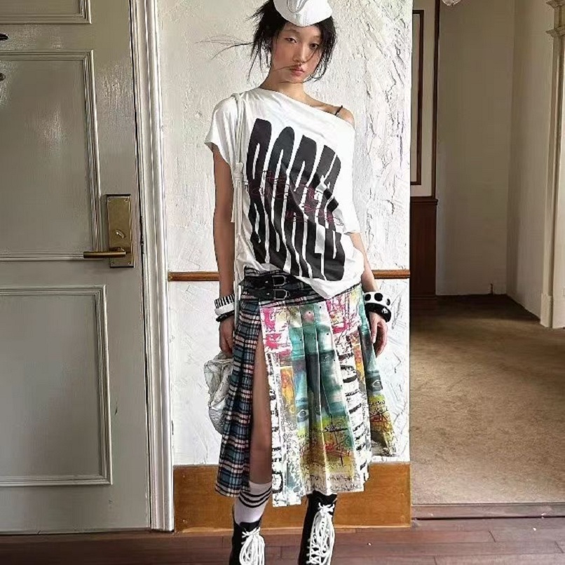 Jupe fendue sexy pour femme, collection printemps-été 2026, vêtement féminin streetwear imprimé au design unique