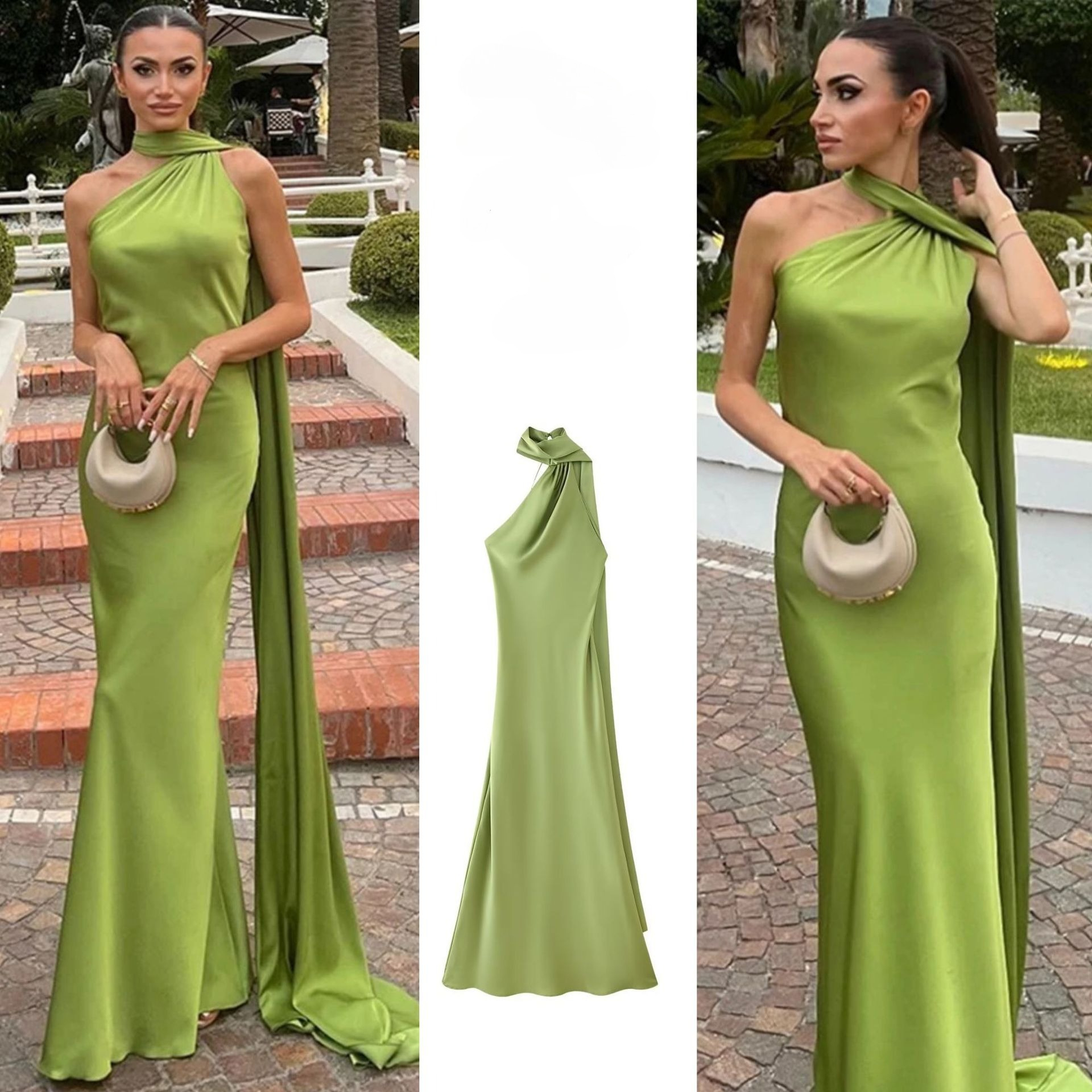 Robe dos nu à col drapé, style européen et américain, pour femme, légère et élégante
