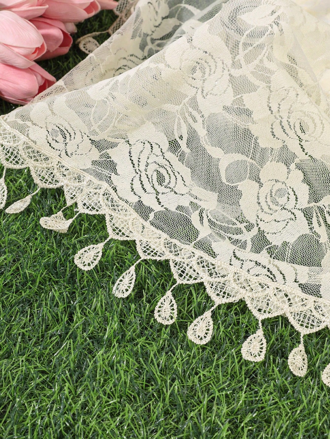 Foulard Cheveux en Dentelle Vintage Français, Motif Creux, Protection Solaire pour Vacances, Accessoire Cheveux Multi-Usages Rue/Plage/Quotidien