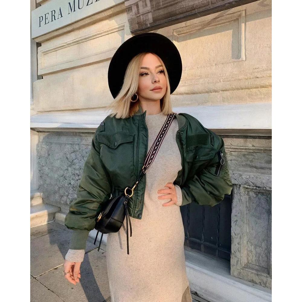 Blouson à manches longues et poches pour femme, streetwear chic, avec fermeture éclair, élastique, à la mode, 2020