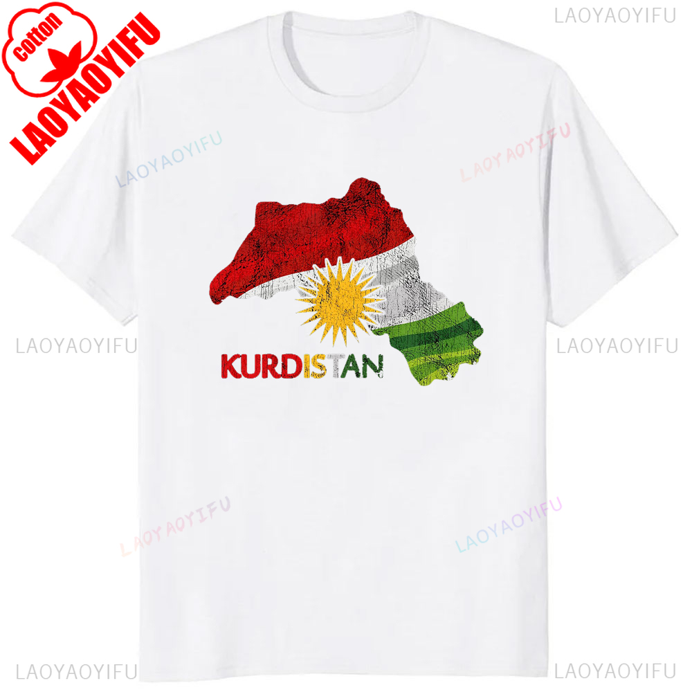 Style Vintage Kurdistan carte drapeau graphique T-shirt coton à manches courtes décontracté homme T-shirt Streetwear respirer confort Hip Hop t-shirts